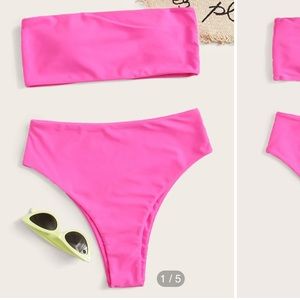 Hot pink strapless bikini (top and bottom)